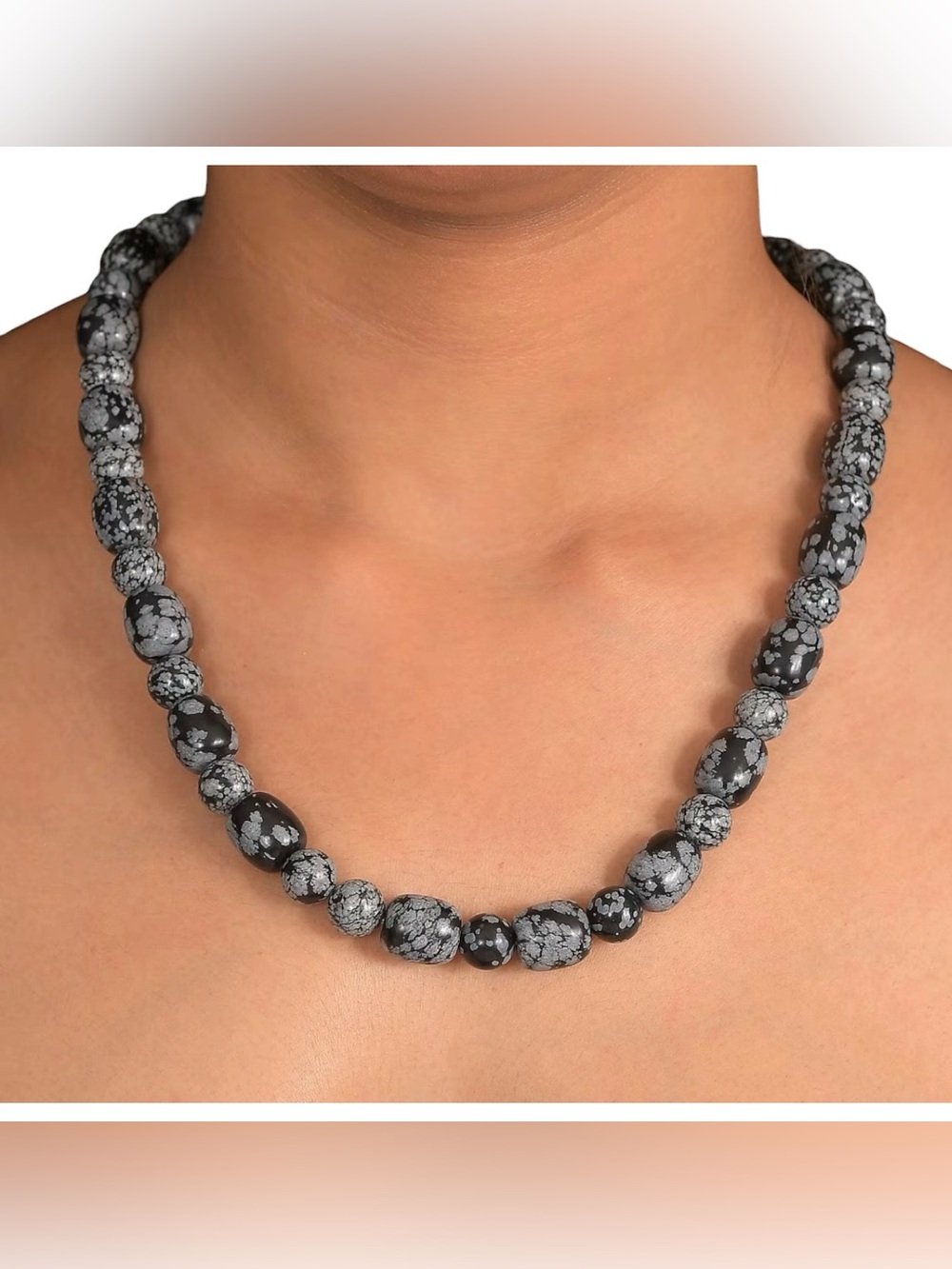 EverTrue Women’s SnowFlake Obsidian Black/Grey Beaded Necklace Platinum Plated